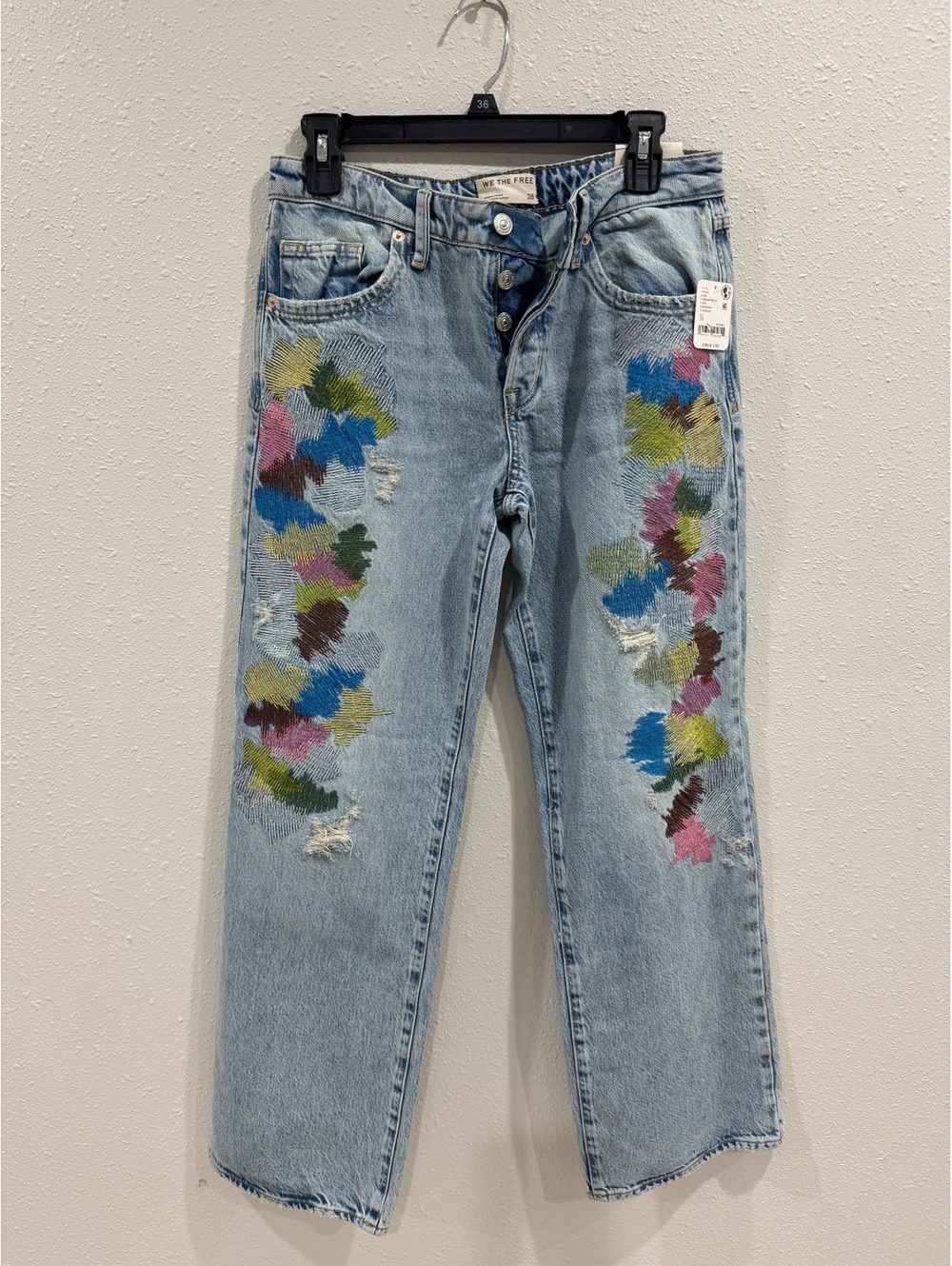 Free People We The Free Tennessee Low-Rise Embroidered Boyfriend Jeans Size 28